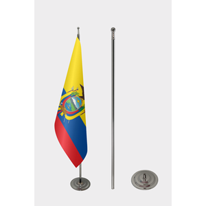 Bandera Oficial de Ecuador para Interiores, 3x5 pies, Impresión Digital, Asta de Aluminio y Fibra de Vidrio, Bandera de Mano, Material de Poliéster y Seda - Product Image 2