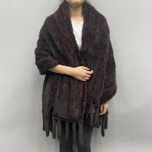 High Quality Luxury <b>Cape</b> Elegant Tassel Long <b>Fur</b> Scarf Winter Warm Women Real Mink <b>Fur</b> Shawl Knitted Poncho with Pocket - Product Image 3