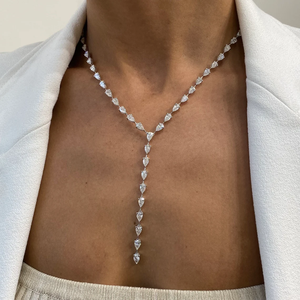 Collar de oro sólido de 14K con diamante cultivado en laboratorio VVS de corte de pera certificado IGI de calidad superior, joyería de boda Premium para ropa de mujer - Product Image 3