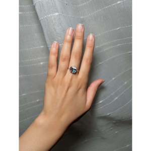 Zuni Handmade <b>Statement</b> <b>Ring</b> Multi-Striated with Natural Stone Sterling <b>Silver</b> Oval Cut Size 7.5 Everyday Wear IGI Certified - Product Image 4