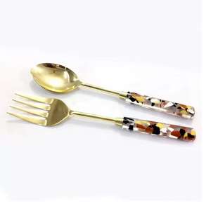 High Quality Hotel Restaurant Home Custom Stainless Steel <b>Gold</b> Plated Salad Utensils <b>Serving</b> <b>Spoon</b> Fork Cutlery Kitchenware Set - Product Image 5