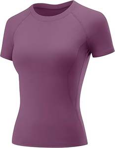 T-shirts de sport pour femmes, coupe ajustée, séchage rapide, manches raglan, col rond, imprimé numérique, manches courtes, yoga, couleur unie - Product Image 5