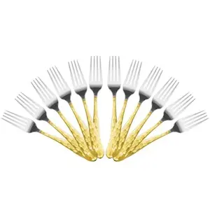 Ensemble de fourchettes élégantes en or couverts en acier inoxydable avec tête argentée, parfait pour le petit-déjeuner, le restaurant et l'hôtel. - Product Image 1