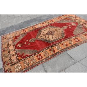 Alfombra turca vintage de 5x9 pies, diseño de retazos rojo y beige, Alfombra de lana de tejido plano para decoraciones para sala de estar, tamaño de 9x12" - Product Image 2