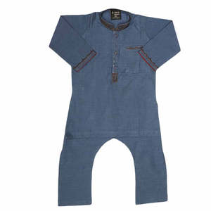 Shalwar Kameez brodé pour garçons - Bleu - Product Image 3