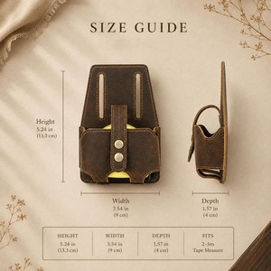 Porte-mètre à ruban en cuir véritable robuste, pochette de ceinture à outils pour charpentier, électricien, construction, avec passant de ceinture, fournisseur en gros - Product Image 6