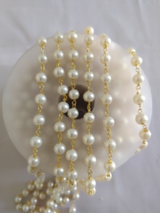 Size 6 mm Pearl Glass Beads Rondelle <b>Rosary</b> Chain Brass Wire Wrapped Chain 1,2,3....50 Foot <b>Rosary</b> Chain for Jewelry Making - Product Image 4