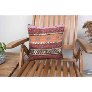 Rustic 14x14 Inch Kilim Wool Pillow Brown Luxe <b>Fluffy</b> Cushion Vintage Print Portable Cushion for <b>Bedding</b> Decor for Christmas - Product Image 1
