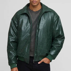 Chaqueta de Cuero Clásica para Motociclista, Chaqueta de Cuero de Pescado para Hombre, con Cierre, Talla Grande, Estilo Motociclista, Cuello Alto, Logotipo Frontal - Product Image 1