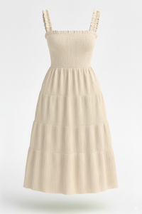 Robe de soirée vintage à volants pour femmes, corsage smocké, longueur genoux, coupe trapèze, manches courtes, taille élastique, vêtements en gros pour l'été - Product Image 2