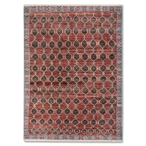 พรมขนสัตว์ถักมือ Erbe สีแดงและสีส้ม ลายเรขาคณิตนามธรรม สำหรับทางเข้าห้องนั่งเล่น ห้องโถง ขนาด 9x12 ฟุต รูปทรงสี่เหลี่ยมผืนผ้า รุ่น EA-3134 - Product Image 1