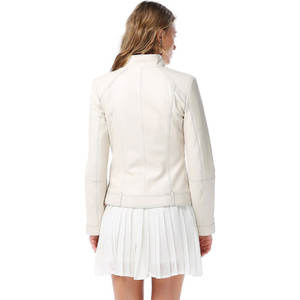 Personalizado Otoño Invierno motocicleta Zip Up chaqueta de cuero a prueba de viento mujeres PU cuero de talla grande señoras abrigo de cuero - Product Image 6