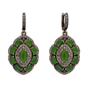 Pendientes colgantes auténticos turcos CZ Esmeralda ovalada hechos a mano al por mayor joyería de plata de ley 925 - Product Image 1
