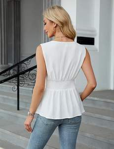 Camisetas sin mangas de punto con cuello de pico para mujer, chaleco sin mangas con botones, blusas informales elegantes para trajes de negocios, verano 2025 - Product Image 4
