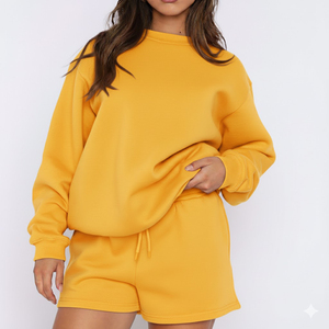 Vente en gros Ensembles Streetwear pour femmes Ensemble 2 pièces en polyester respirant Sweat-shirt et short pour femmes Logo personnalisé - Product Image 5