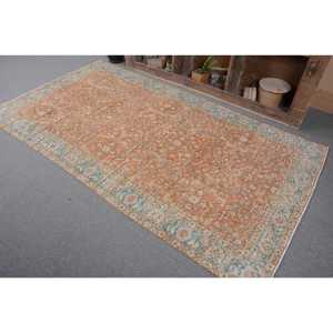 Alfombra tradicional ecológica de lana azul naranja Oriental, 4,5x7,9 pies, diseño turco Vintage, tejido plano, sala de estar de retazos - Product Image 3