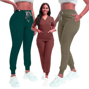 2025 alta calidad personalizada de talla grande con cuello en V diseño lateral Split Top enfermería uniformes conjuntos enfermera Jogger conjuntos - Product Image 5