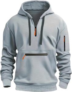 Nuevas llegadas Sudadera con capucha de gran tamaño para hombre con media cremallera Sudadera de invierno aireada cálida con capucha Sudaderas con capucha casuales de manga larga impermeables - Product Image 4