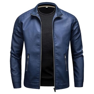 Chaqueta de cuero PU para hombre, cuello levantado, cremallera, estilo de cuero ajustado, nueva chaqueta de cuero informal con cuello levantado Retro para motocicleta - Product Image 6