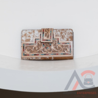 Dompet kartu kredit kulit Tooled wanita baru dompet kulit Clutch kulit Barat kulit sapi asli jahitan tangan dompet hadiah untuk wanita