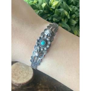 Bracelet manchette vintage Fred Harvey en argent sterling 925 avec turquoise, serti de fleurs ethniques, bijoux pour femme, unisexe, usage quotidien - Product Image 2