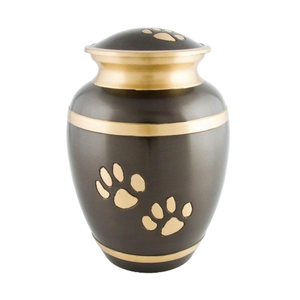 Urne funéraire pour animaux de compagnie en céramique blanche minimaliste avec motif de patte subtile et couvercle en métal brossé - Product Image 6