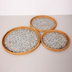 Bandejas redondas de ratán MOP para servir, la mejor opción, bandeja de uso múltiple en incrustaciones de nácar - Product Image 3