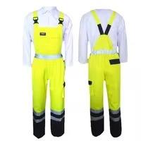ชุดเสื้อผ้าสะท้อนแสงแบบ Hi-Vis สำหรับทุกเพศ กันน้ำ ระบายอากาศได้ดี ผลิตจากผ้าฝ้ายเคลือบ PU แบบ Ripstop พร้อมสายเอี๊ยมแบบตัดกัน ได้มาตรฐาน CE/EU - Product Image 5