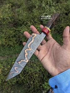 Cuchillo de cocina de lujo hecho a mano, cuchillo de chef de hoja de cobre y Damasco para aniversario, mango turquesa, regalo para Navidad con cubierta - Product Image 3