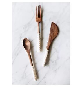 ช้อนผสมไม้ด้ามยาวช้อนตักซุปไม้พีบีช้อนราเม็งตกแต่งด้วยด้ายญี่ปุ่น - Product Image 3