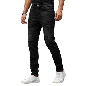 กางเกงยีนส์ผู้ชายทรงขาตรงเอวกลางสีพื้นผ้าฝ้ายเนื้อปานกลางซักสีแบบลำลองใส่สบายสำหรับฤดูร้อน แห้งเร็ว - Product Image 3