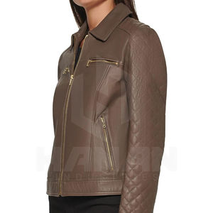 Veste en cuir véritable Slim Fit pour femmes de conception de vente chaude avec coutures décoratives manches zippées et finition lisse - Product Image 2