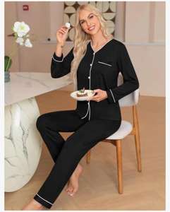 โมดอลแขนยาวคอวีแบบติดกระดุมชุดใส่อยู่บ้านแบบลำลองสำหรับผู้หญิงชุดใส่อยู่บ้านแบบสมอง XS-XXL ขนาด - Product Image 2