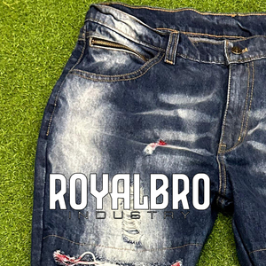 กางเกงยีนส์ของผู้ชายกางเกงยีนส์ขายาวแบบวินเทจทรงตรงลายลูกน้ำยืดปักลายแบบลำลอง - Product Image 2