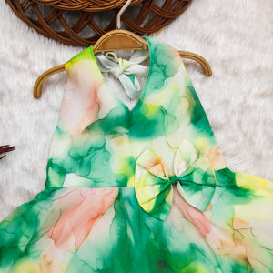 Vestido Infantil Shoryam de Moda para Niñas, Estampado de Mariposas Verdes, Sin Mangas, Completamente Cosido, Hasta la Rodilla, para Fiestas, Cumpleaños y Eventos Festivos - Product Image 3