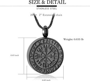 Black Cremation <b>Jewelry</b> Viking Runic Compass Urn Necklace for Ashes Men Keepsake Memorial for Human Ashes Custom Size - Product Image 2