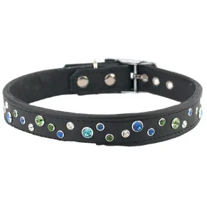 Highest Quality Handmade Leather Dog Collar With Crystals Studs Design All Sizes Available Top Indian Supplier Wholesaler