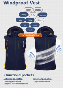 เสื้อกั๊กกันลมแขนกุดสำหรับผู้ชาย, เสื้อแขนกุดมีฮู้ดสะท้อนแสงสามารถถอดออกได้สำหรับฤดูหนาว - Product Image 3