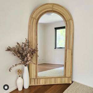 Espejo de Pie de Longitud Completa con Marco de Mimbre de Ratán Vintage Tejido a Mano, Espejo de Vestir - Product Image 5