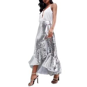 Robe de bal pour femmes personnalisée jupe mi-longue de haute qualité été printemps automne solide brillant paillettes velours volants taille naturelle - Product Image 1
