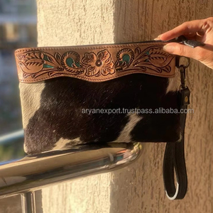 Bolso de mano de cuero con herramientas a mano tallado bolso de mano de cuero genuino Cartera de cuero occidental carteras con estilo único para mujer - Product Image 3