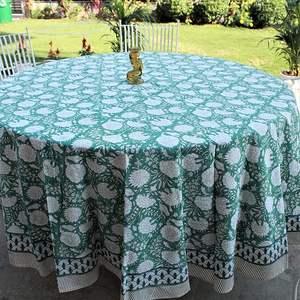 Nappe à la main turquoise vert mousse 100% coton personnalisable Style indien Floral main bloc imprimé pour cuisine salle à manger - Product Image 3