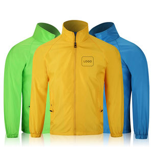 Veste coupe-vent en nylon 100% à imprimé personnalisé pour hommes, veste à fermeture éclair et col montant imperméable avec poche de sport de plein air solide en vrac vierge - Product Image 3