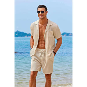 Hawaiian beach station balnéaire ensemble vêtements hommes lâche à manches courtes chemise à fleurs shorts décontracté deux pièces hommes ensembles chemises de plage - Product Image 2