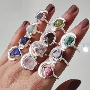 Anillo de Piedras Preciosas en Bruto para Mujer, Piedra Lunar Natural, Labradorita, Granate, Citrino, Joyería de Plata de Ley 925 - Product Image 4