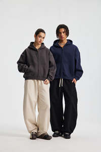 <b>Streetwear</b> Unisex Winter Casual Zip Hoodie Boxy Fit Drop Shoulder 100% Cotton Eco-Friendly Embroidered Logo Blank Luxury Zipper - Product Image 4