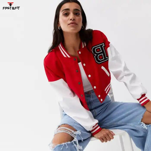 Chaqueta universitaria de lana con soporte elegante para mujer a precio de fábrica al por mayor bordado de algodón ligero a prueba de viento para Otoño Invierno - Product Image 3