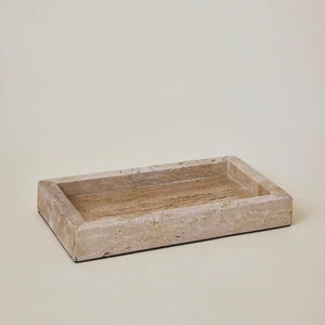 Plateau contemporain en marbre travertin, pierre naturelle, fait main, pour la décoration de table basse - Product Image 1