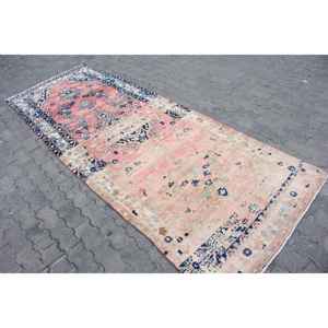 Alfombra Vintage, Alfombra Turca de 3.6x9.7 pies, Alfombra Azul con Puntos Rojos - Product Image 2