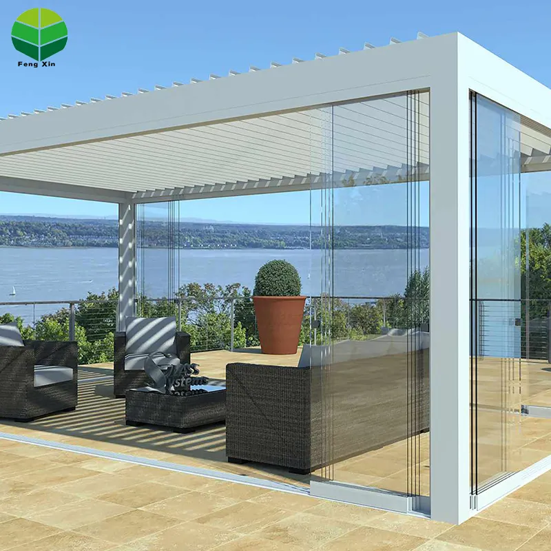 Pérgola de aluminio moderna para jardín, pérgola con persianas para exteriores, pérgola bioclimática con persianas a prueba de viento